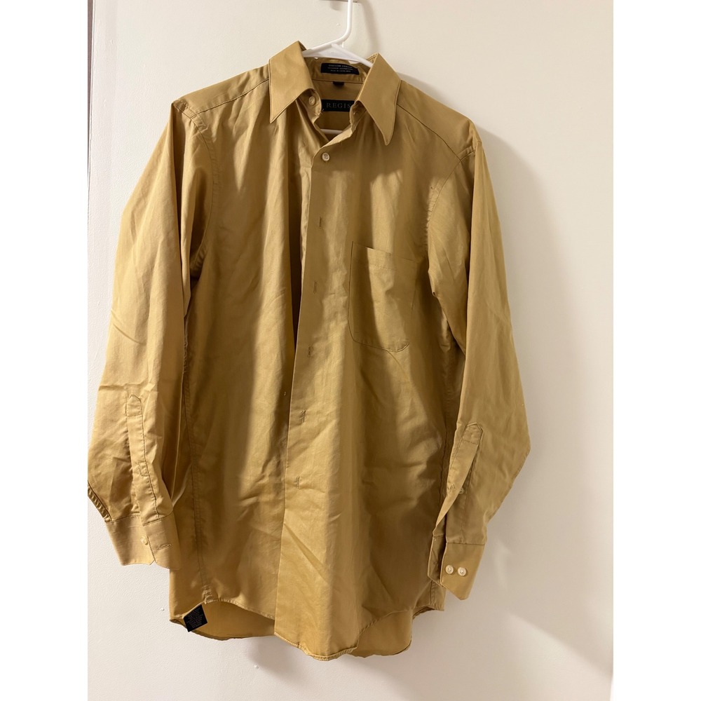 Regis Dress Shirt Men 15 32/33 Tan Good Iridescent Chambray Long Sleeve